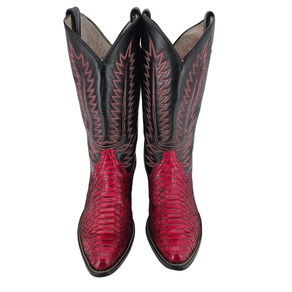 Vintage Mens size 11.5D Red Python Exotic Snakeskin Leather Cowboy Western Boots - Picture 8 of 16